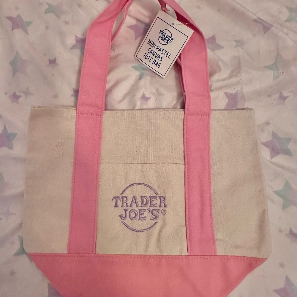 Pink and Cream Canvas Tote Bag